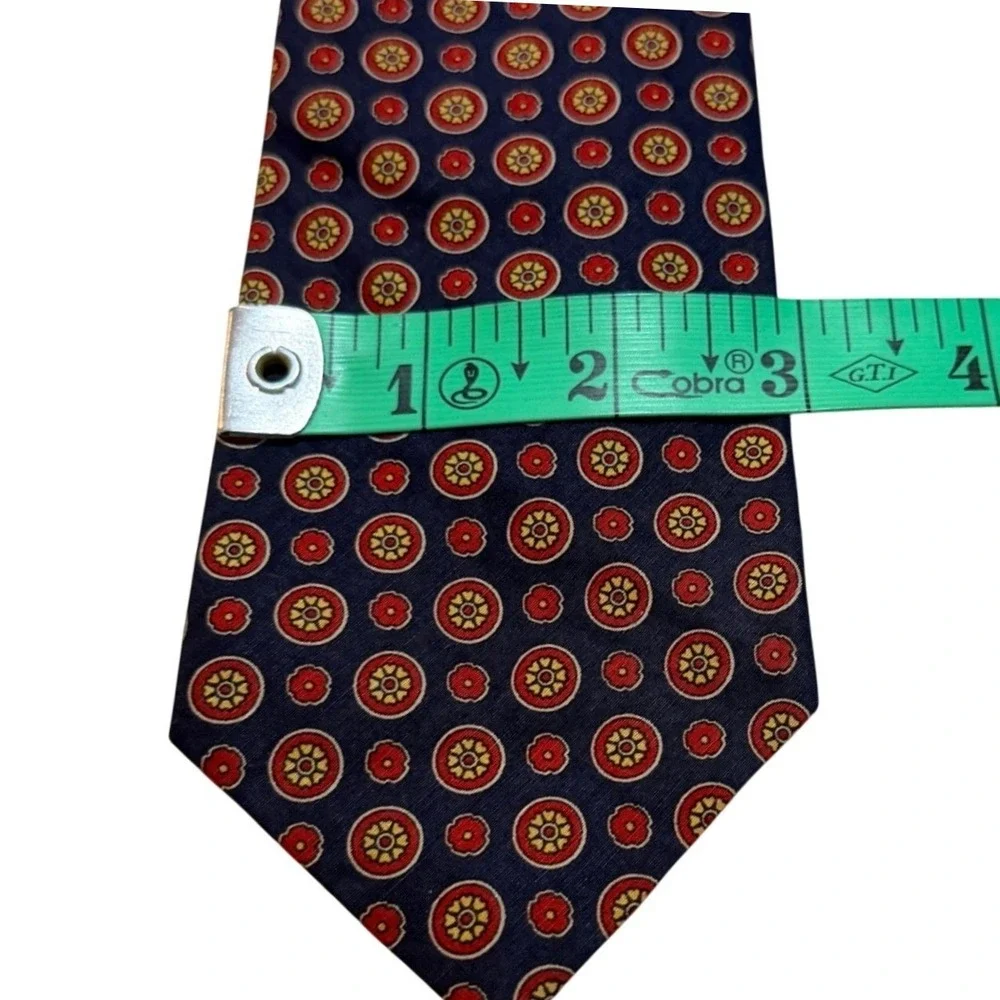 Polo Ralph Lauren Necktie Navy Blue Linen Silk Medallion Geometric Preppy Tie
